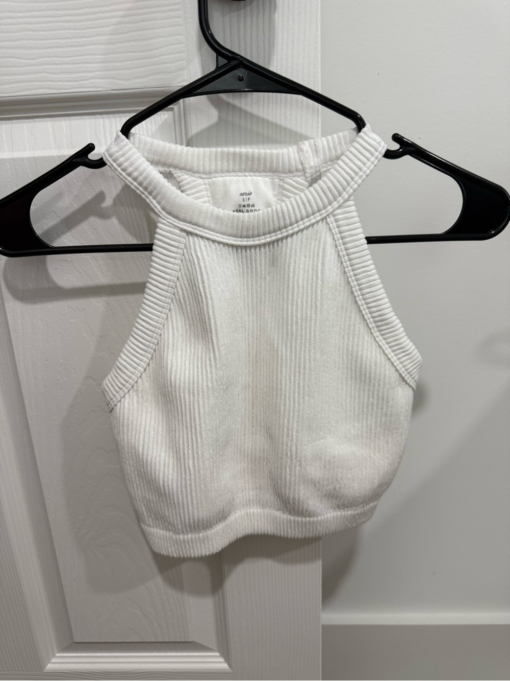 aerie White Ribbed Halter Crop Sweater Tank